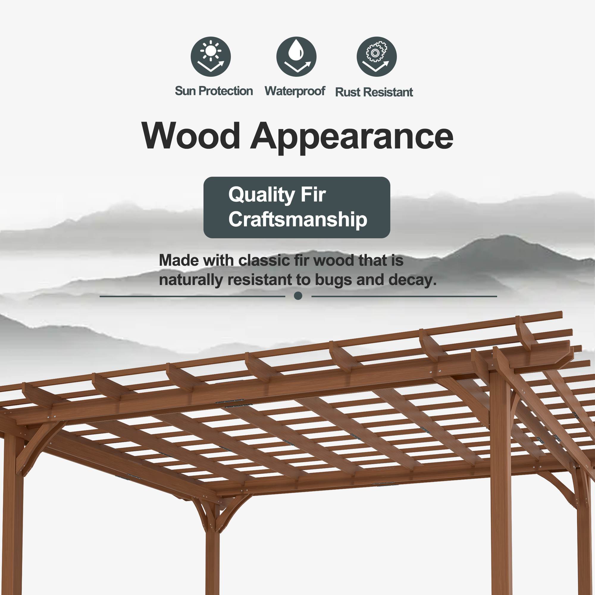 Outdoor Wood Pergola, Wooden Patio Pergola Gazebo For Climbing Plant Support, Garden, Brown