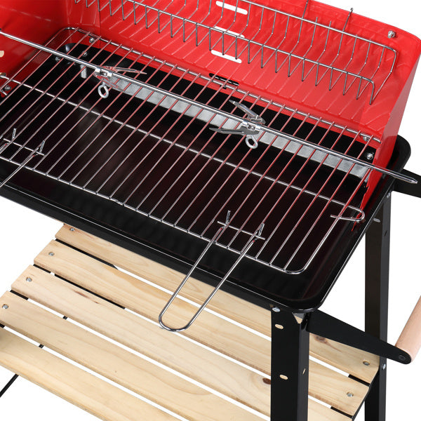 85X42X86cm Black And Red Four-Legged Wheeled Square Enamel Charcoal Oven