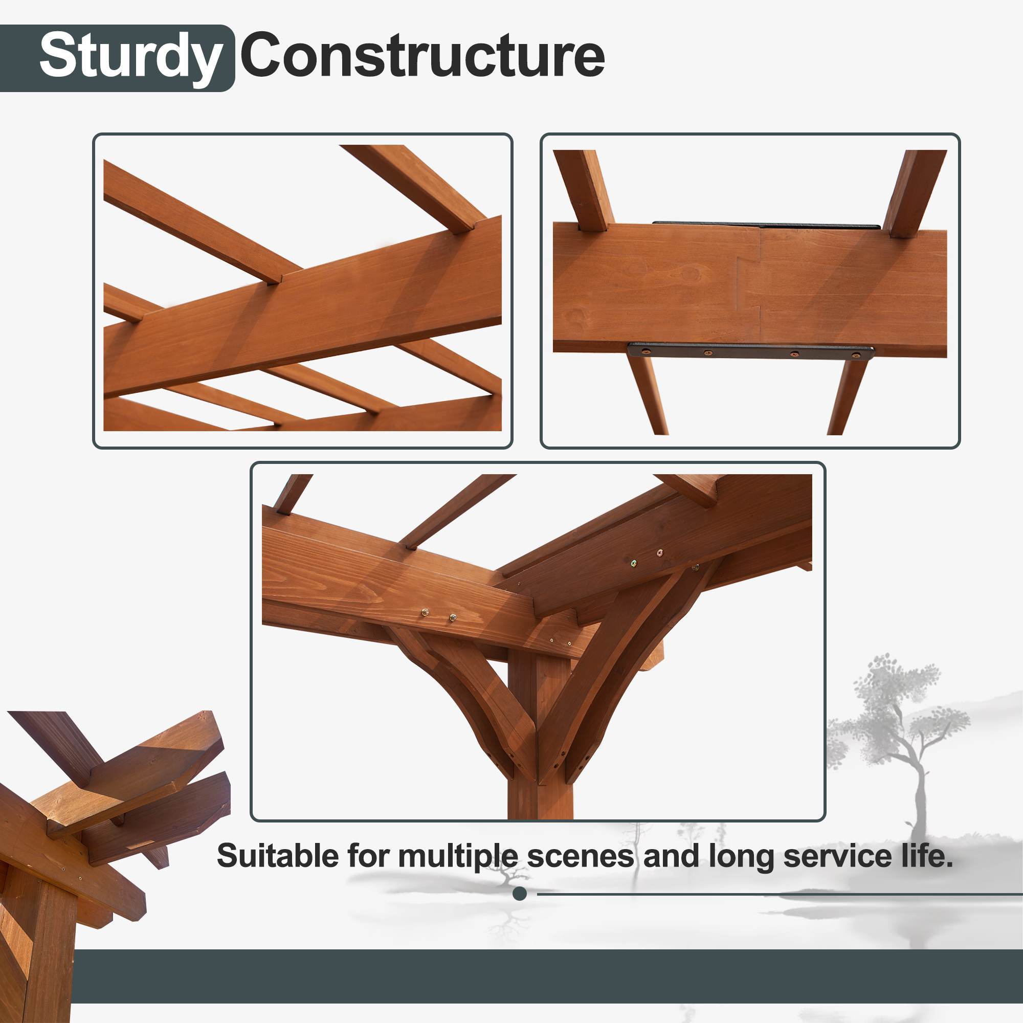 Outdoor Wood Pergola, Wooden Patio Pergola Gazebo For Climbing Plant Support, Garden, Brown