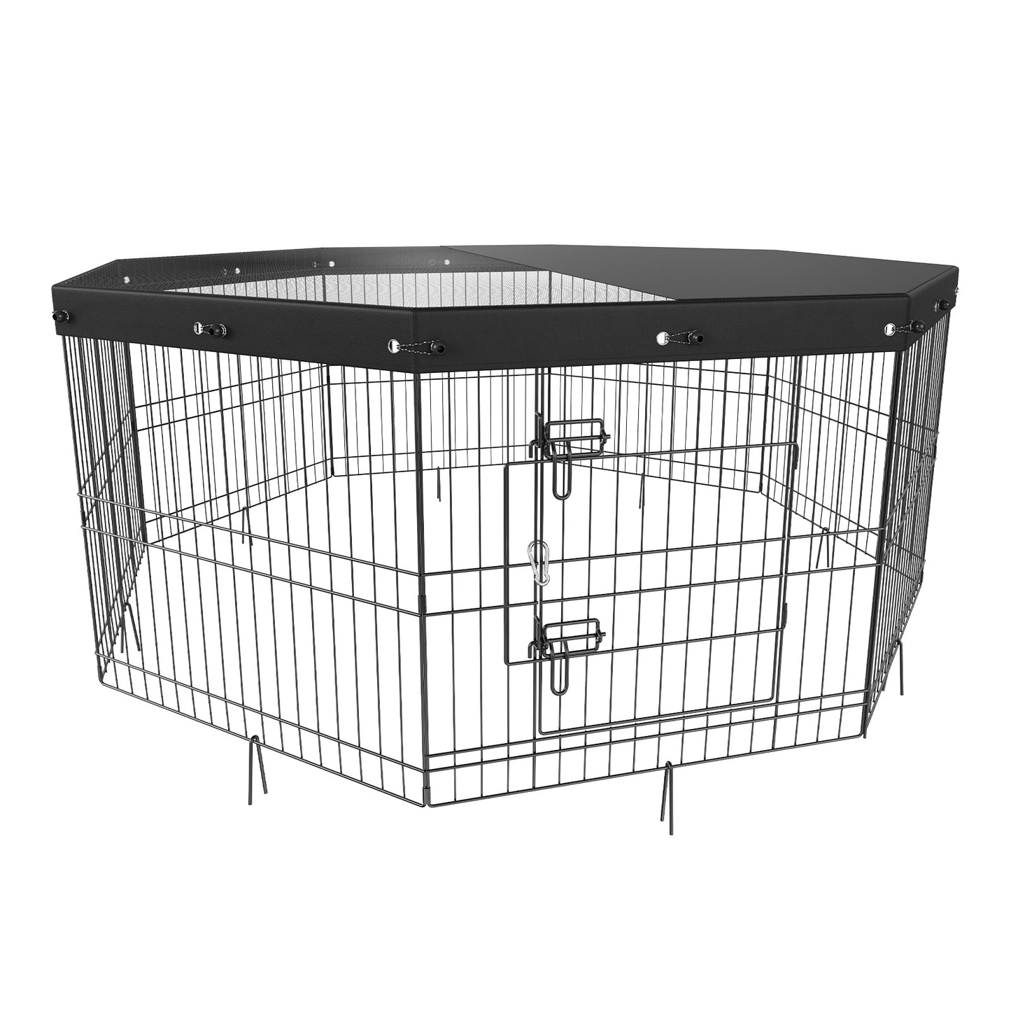 VEVOR Dog Playpen, 8 Panels Foldable Metal Dog Exercise Pen With Top Cover, 24inch H Pet Fence Puppy Crate Kennel With Ground Stakes, Indoor Outdoor Dog Pen For Small Medium Pets, For Camping, Yard