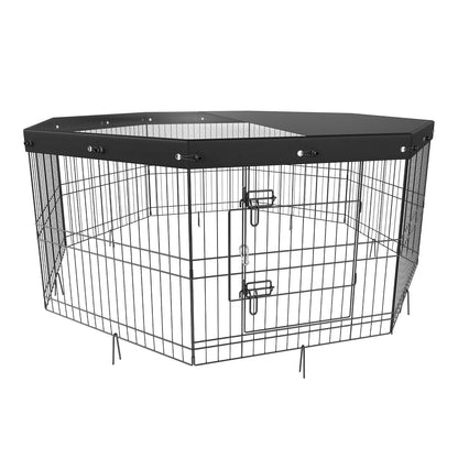 VEVOR Dog Playpen, 8 Panels Foldable Metal Dog Exercise Pen With Top Cover, 24inch H Pet Fence Puppy Crate Kennel With Ground Stakes, Indoor Outdoor Dog Pen For Small Medium Pets, For Camping, Yard