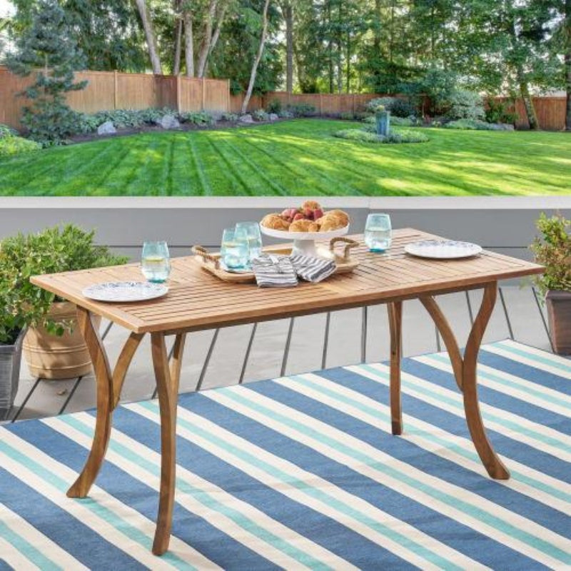 Outdoor 59 Inch Rectangular Solid Wood Dining Table In Teak Color