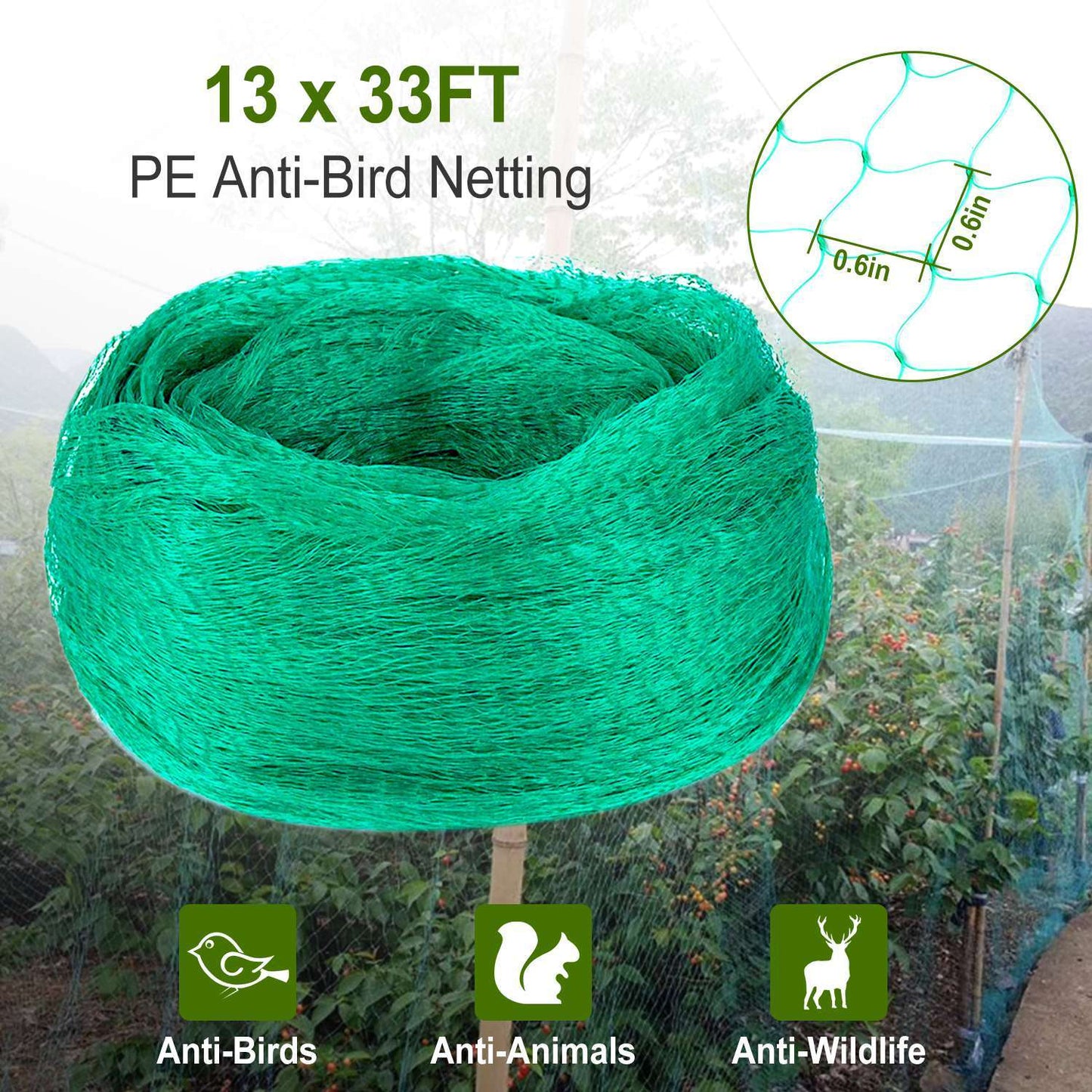 13 X 33ft Garden Netting Heavy Duty PE Anti Bird Netting Plants Fruits Tree Vegetables Protection Netting Net