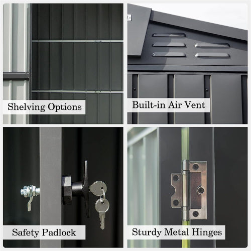 Outdoor Storage Shed 10'x 8, Metal Garden Shed For Bike, Trash Can, Tools, Galvanized Steel Outdoor Storage Cabinet With Lockable Door For Backyard, Patio, Lawn  10x8ft, Dark Gray