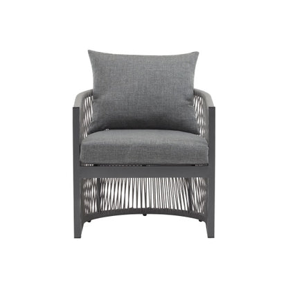 Set Of 2 Modern Gray Curved Aluminum Lounge Chair With Stylish Rope-Weave Design And Cushioned Comfort, Perfect For Outdoor Living