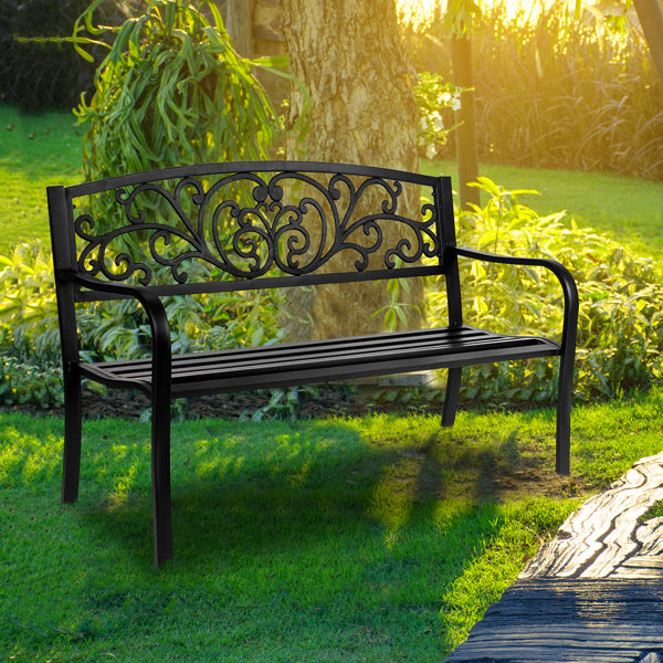 50 Inch PVC Butterfly Backrest Black Iron Bench