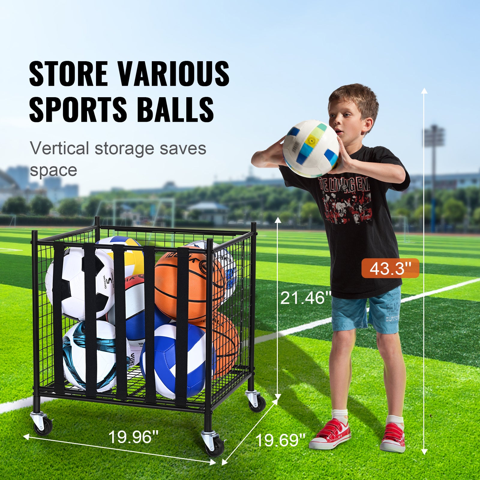 VEVOR Rolling Sports Ball Storage Cart, Lockable Basketball Cage With Elastic Straps, Sport Equipment Holder Organizer For Indoor Outdoor, Steel Storage Rack For Garages, Playgroup, Gym And Schools - Outdoor Chilling