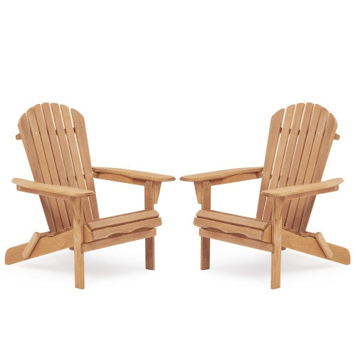 Wooden Outdoor Folding Adirondack Chair 2 Piece Set Of Wooden Lounge Patio Chairs - Outdoor Chilling