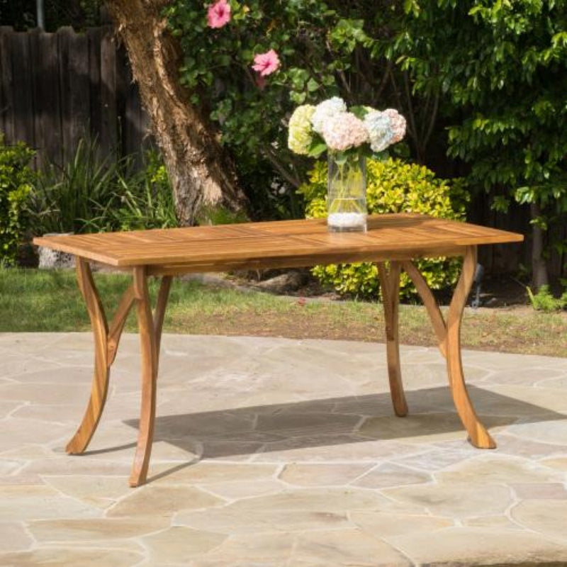Outdoor 59 Inch Rectangular Solid Wood Dining Table In Teak Color