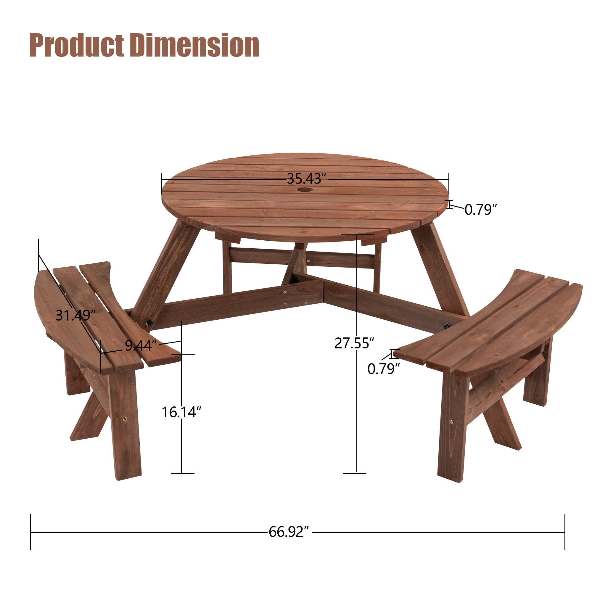 Circular Outdoor Wooden Picnic Table For Patio, Backyard, Garden, DIY