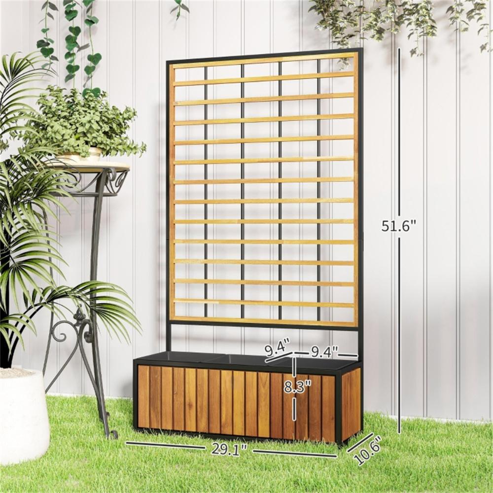 Wooden Raised Garden Bed With Trellis, Removable Pots For Backyard-Teak