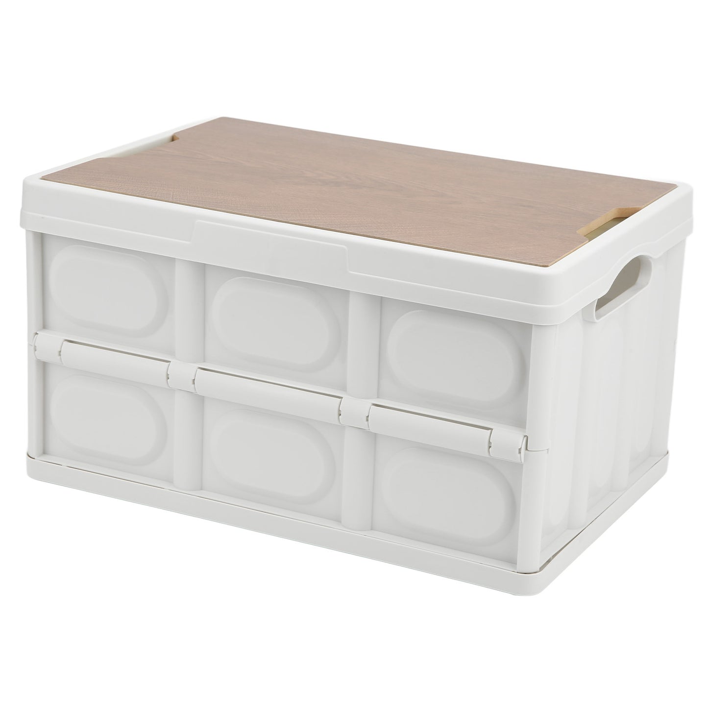 30L Outdoor Multifunctional Folding Storage Box Thicken Removable Portable Storage Box with Wooden Panel for Outdoor White