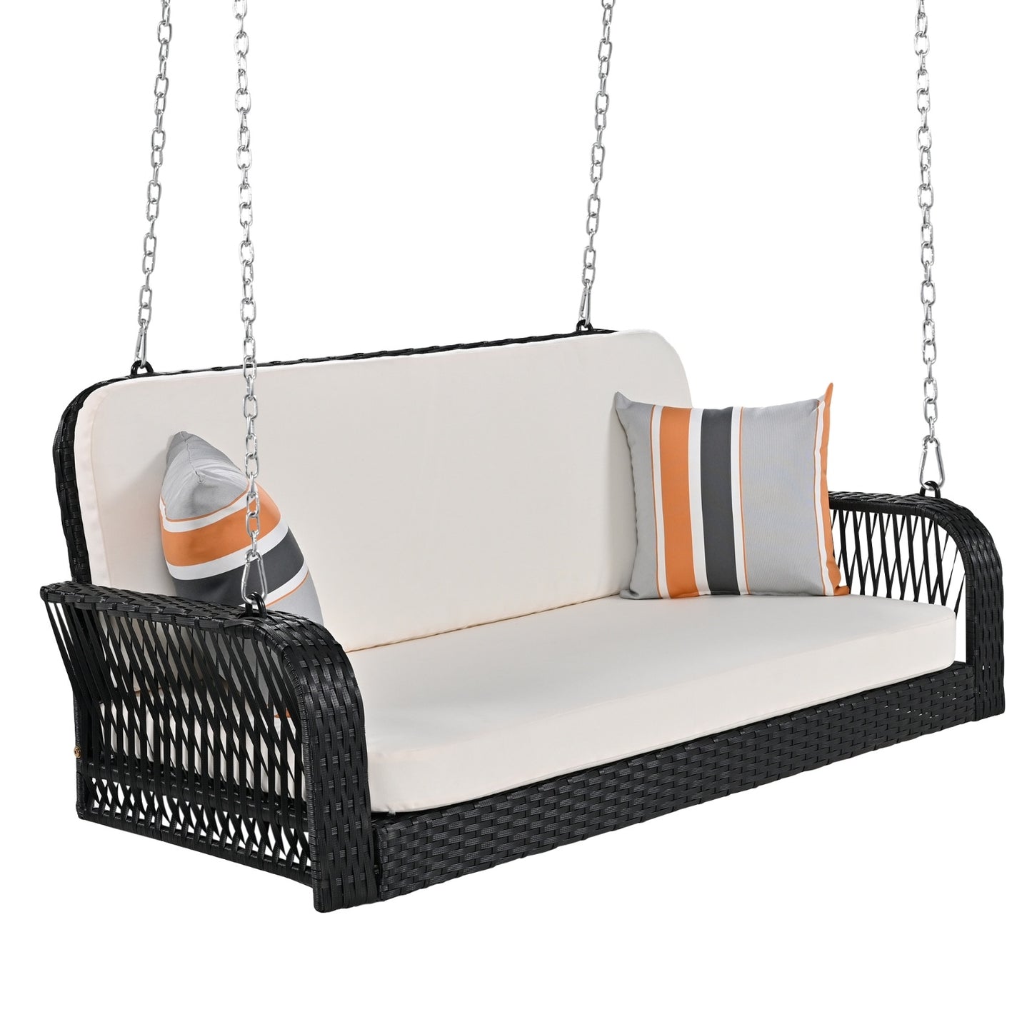 GO PE Wicker Porch Swing, 2-Seater Hanging Bench With Chains, Patio Furniture Swing For