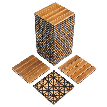 27pcs Wood Interlocking Deck Tiles 11.8x11.8, Waterproof Flooring Tiles For Indoor And Outdoor, Patio Wood Flooring For Patio Porch Poolside Balcony Backyard, Stripe Pattern