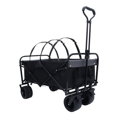 440lbs Collapsible Foldable Wagon Cart With Strapping System ,Beach Wagon Utility Cart Utility Wagon Grocery Cart For Camping Shopping Sports Gardening Fishing Supports 3pcs Plastic Liner Bag