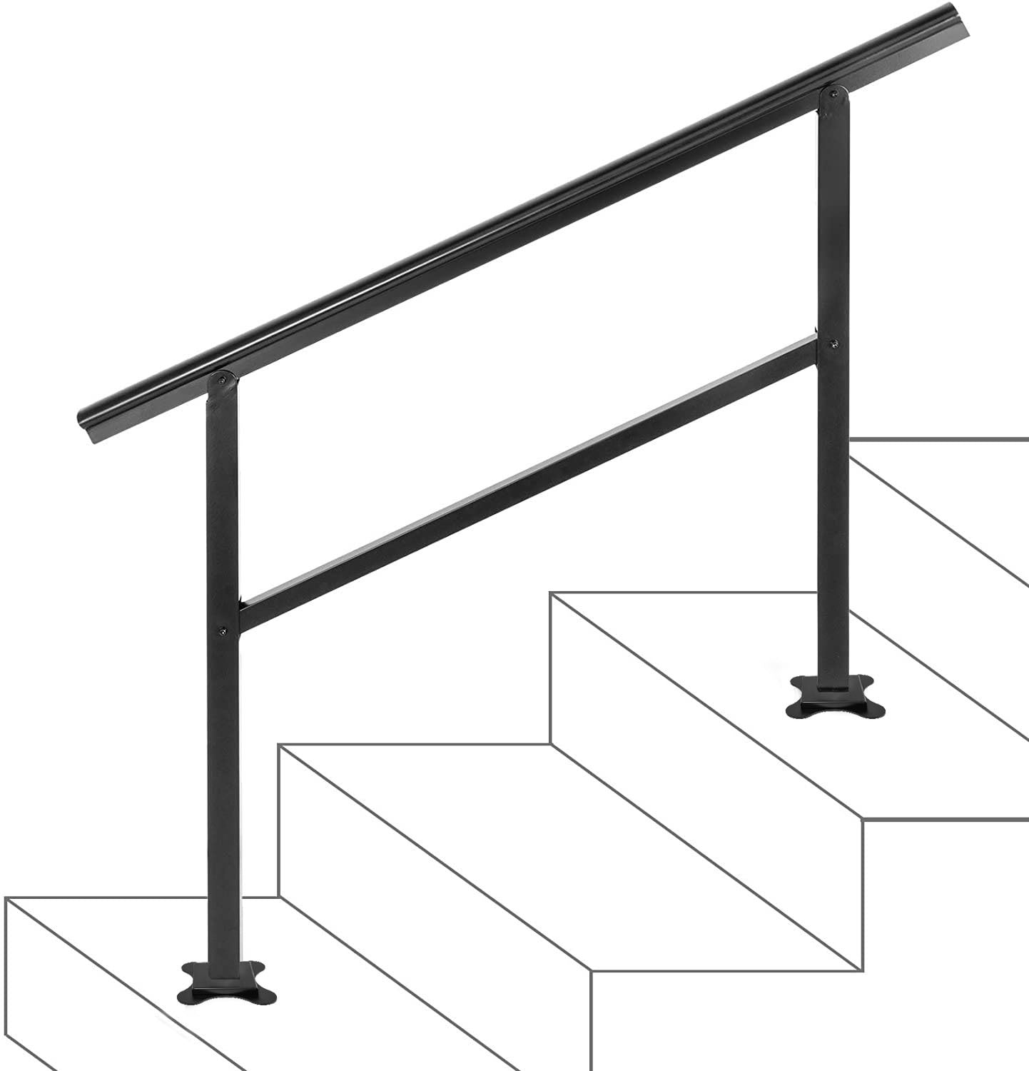 VEVOR Handrail Outdoor Stairs 47.6 X 35.2 Inch Outdoor Handrail Outdoor Stair Railing Adjustable From 0 To 30 Degrees Handrail For Stairs Outdoor Aluminum Black Stair Railing Fit 3-4 Steps