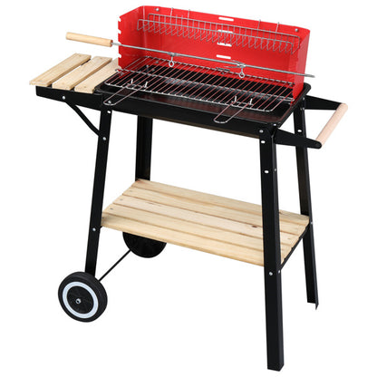 85X42X86cm Black And Red Four-Legged Wheeled Square Enamel Charcoal Oven