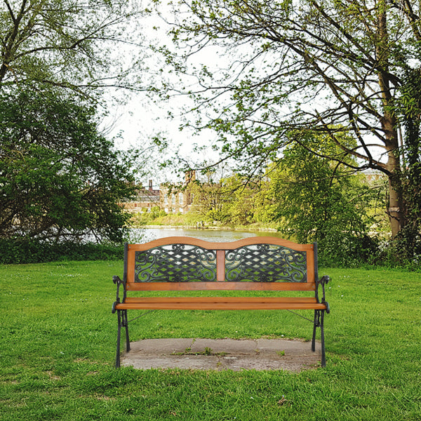 Double Arched Back Iron Wood Bench