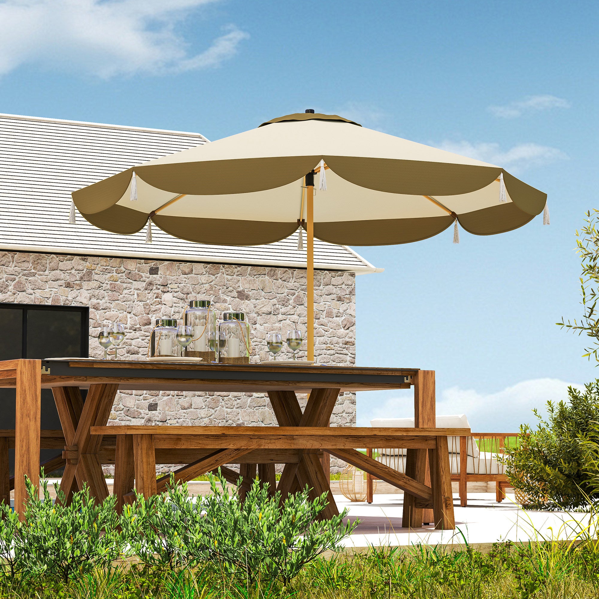 9FT Patio Umbrella,  Outdoor Market Umbrella With 8 Ribs, Vented Outdoor Table Umbrella For Deck, Backyard And Lawn, Cream White