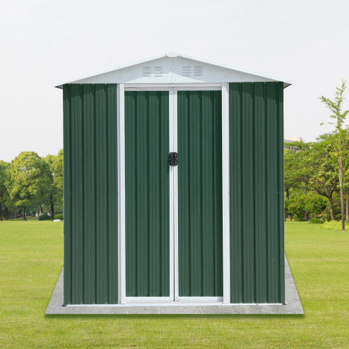 6FTx4FT Apex Roof Green Outdoor Tool Storage House Garden Shed With Aluminum Alloy Frame And Sliding Door - Outdoor Chilling