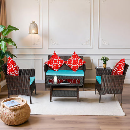 New Design High Quality Four-Piece Sofa Set Table With Sofa Chair PE Rattan Outdoor Furniture W3152P269438 Box 1 With Emerald Green Color Cushion