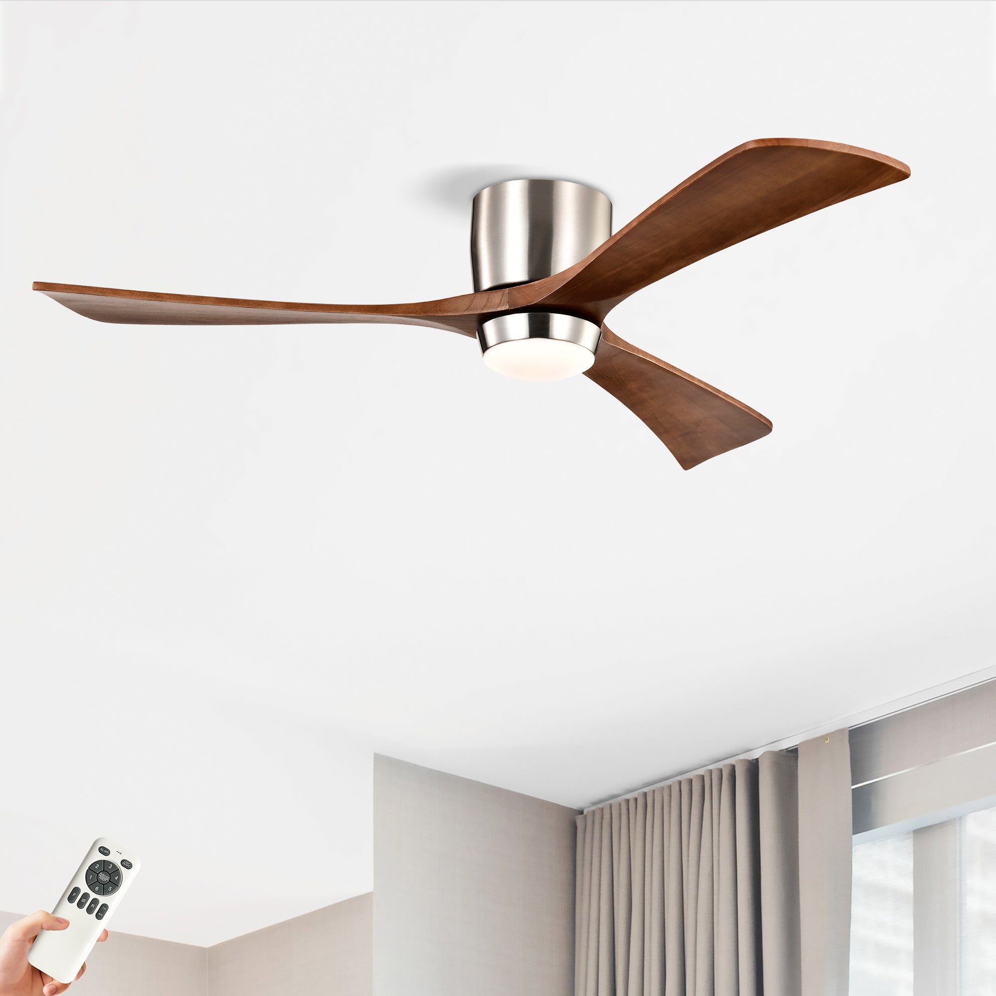 Ceiling Fan With Lights Remote Control, Quiet DC Motor 3 Wood Blade Ceiling Fans 6 Speed Levels, Reversible Ceiling Fan, For Patio Living Room, Bedroom, Office, Indoor. Stain Nickel Walnut