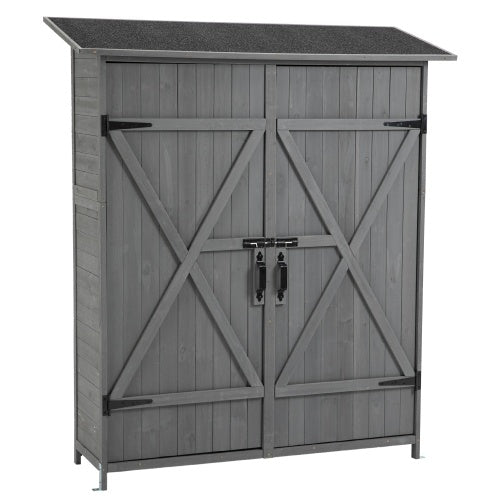 56L X 19.5W X 64H Outdoor Storage Shed With Lockable Door, Wooden Tool Storage Shed W Detachable Shelves   Pitch Roof