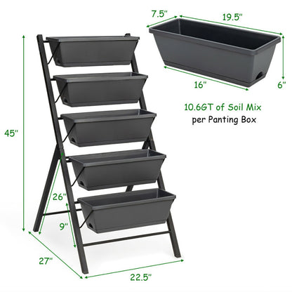 5-Tier Raised Garden Bed With Water Drainage For Flowers Vegetables
