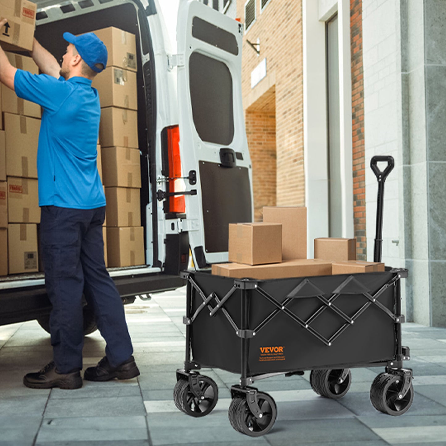 VEVOR Collapsible Folding Wagon, 220 L Beach Wagon Cart With All-Terrain Wheels, Heavy Duty Folding Wagon Cart Max 330 Lbs With Drink Holders, Sports Wagon For Camping, Shopping, Garden - Outdoor Chilling