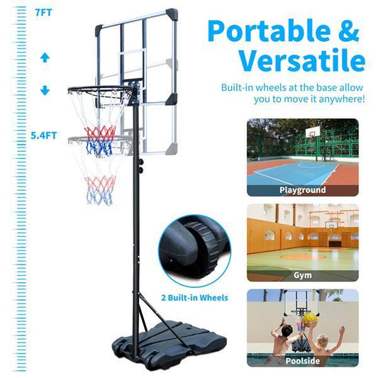 Basketball Stand, Suitable For Indoor And Outdoor Use, Adjustable From 5.6-7 Feet, 32 Inch Backboard With Wheels