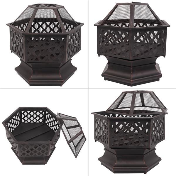 22in Iron Hexagonal Red Copper Firewood Brazier