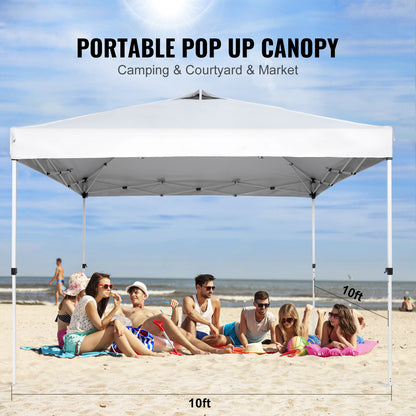 VEVOR Pop Up Canopy Tent, 10 X 10 Ft, 250 D PU Silver Coated Tarp, With Portable Roller Bag And 4 Sandbags, Waterproof And Sun Shelter Gazebo For Outdoor Party, Camping, Commercial Events, White