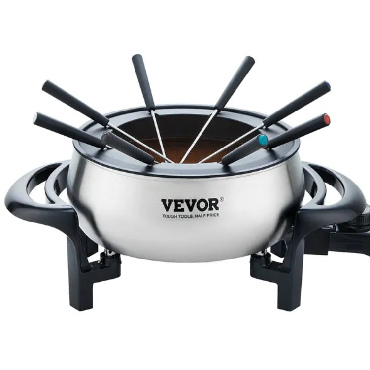 VEVOR Electric Fondue Pot Set For Cheese & Chocolate, 3 Quart Chocolate Melting Warmer, Stainless Steel Fondue Maker With Temperature Control And 8 Forks, For Hors D'Oeuvres, Entrees, And Desserts - Outdoor Chilling