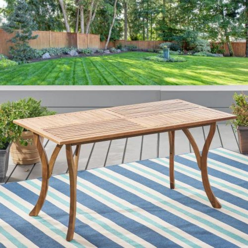 Outdoor 59 Inch Rectangular Solid Wood Dining Table In Teak Color