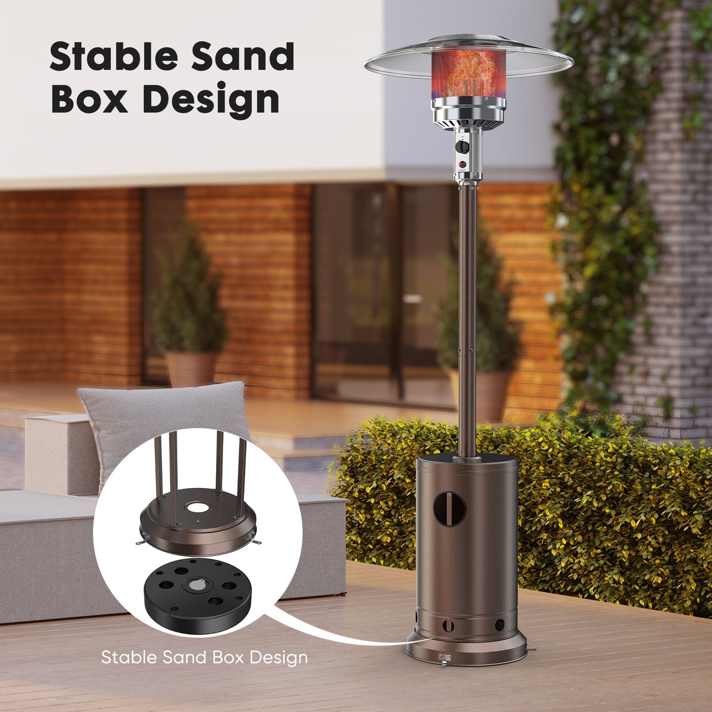 48,000 BTU Propane Patio Heater With Tabletop, Double-Layer Stainless Steel Burner And Safety Protection System