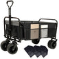 440lbs Collapsible Foldable Wagon Cart With Strapping System ,Beach Wagon Utility Cart Utility Wagon Grocery Cart For Camping Shopping Sports Gardening Fishing Supports 3pcs Plastic Liner Bag