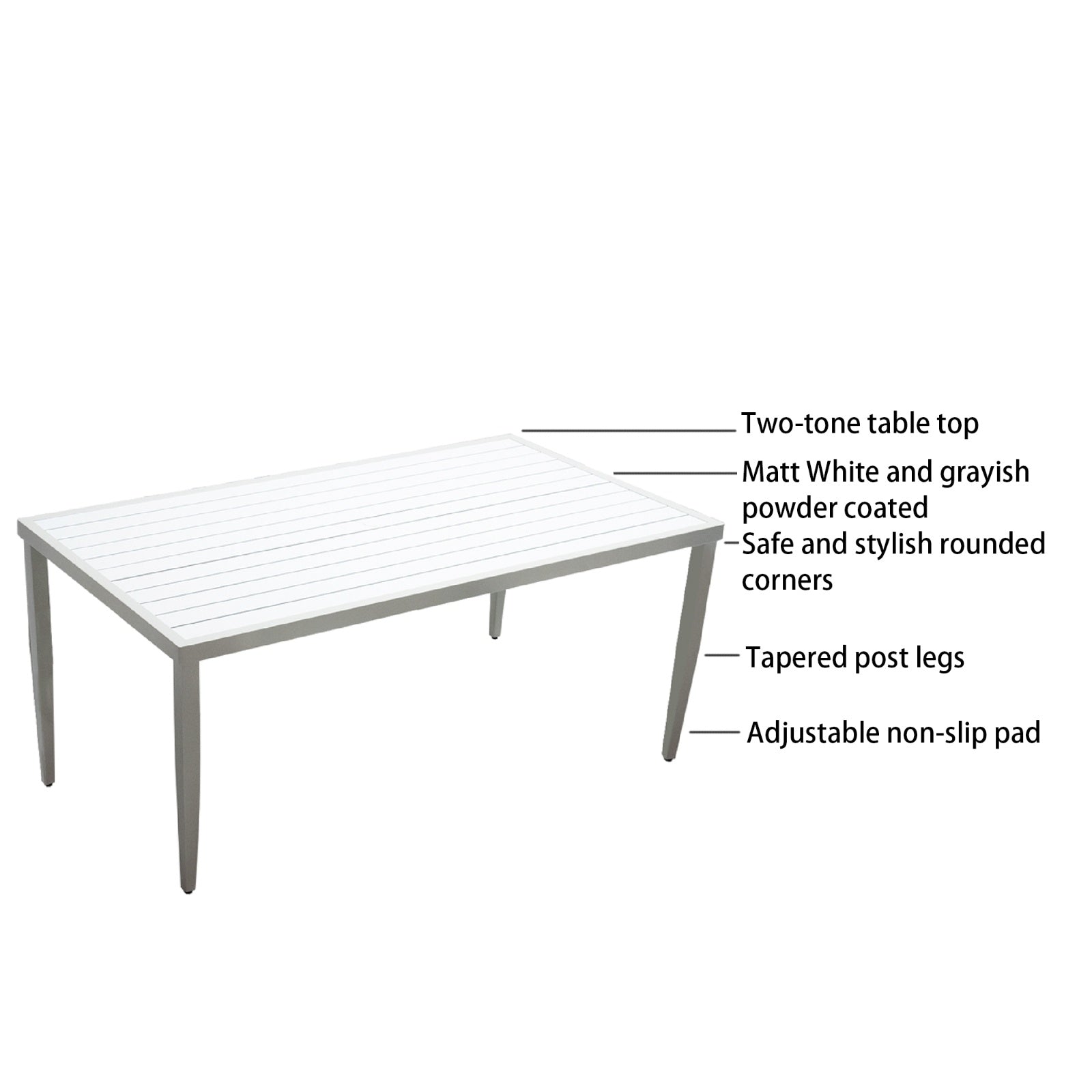 Outdoor Patio Aluminum 40x70 Two-tone Table Top Rectangle Dining Table With Tapered Feet  Umbrell
