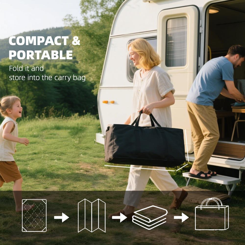 Reversible Outdoor Rug, Waterproof Plastic Straw With Carry Bag, 9 X 18, Black & Gray Geometric Wall