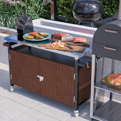 Outdoor Barbecue Cart With Stainless Steel Tabletop