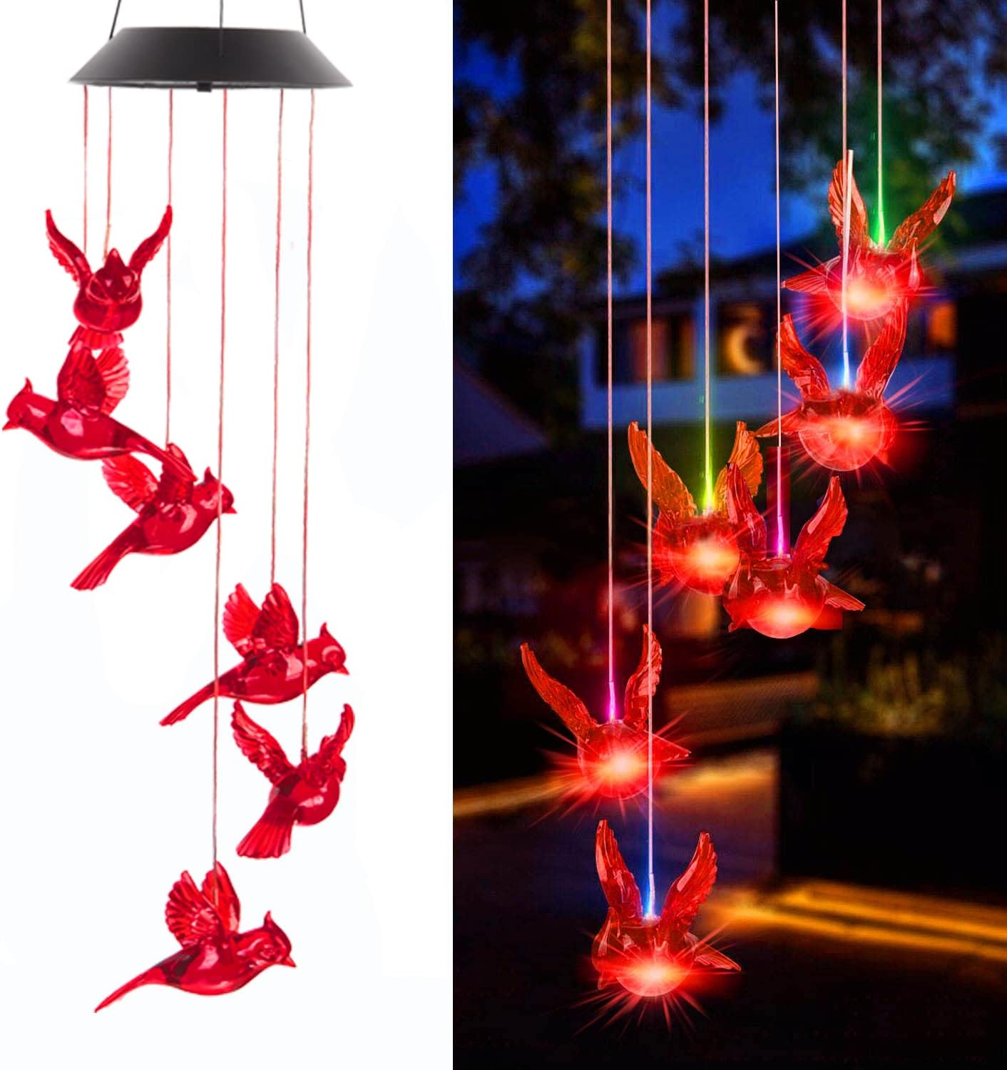 1PC Outdoor Solar Flaming Bird Wind Chime Lights, Outdoor Decorative Colorful Solar Wind Chimes, Co