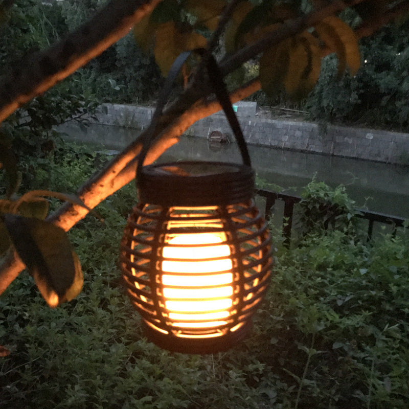 Outdoor Solar Rattan Hanging Lights, Hanging Cage Lights, LED Flame Lights