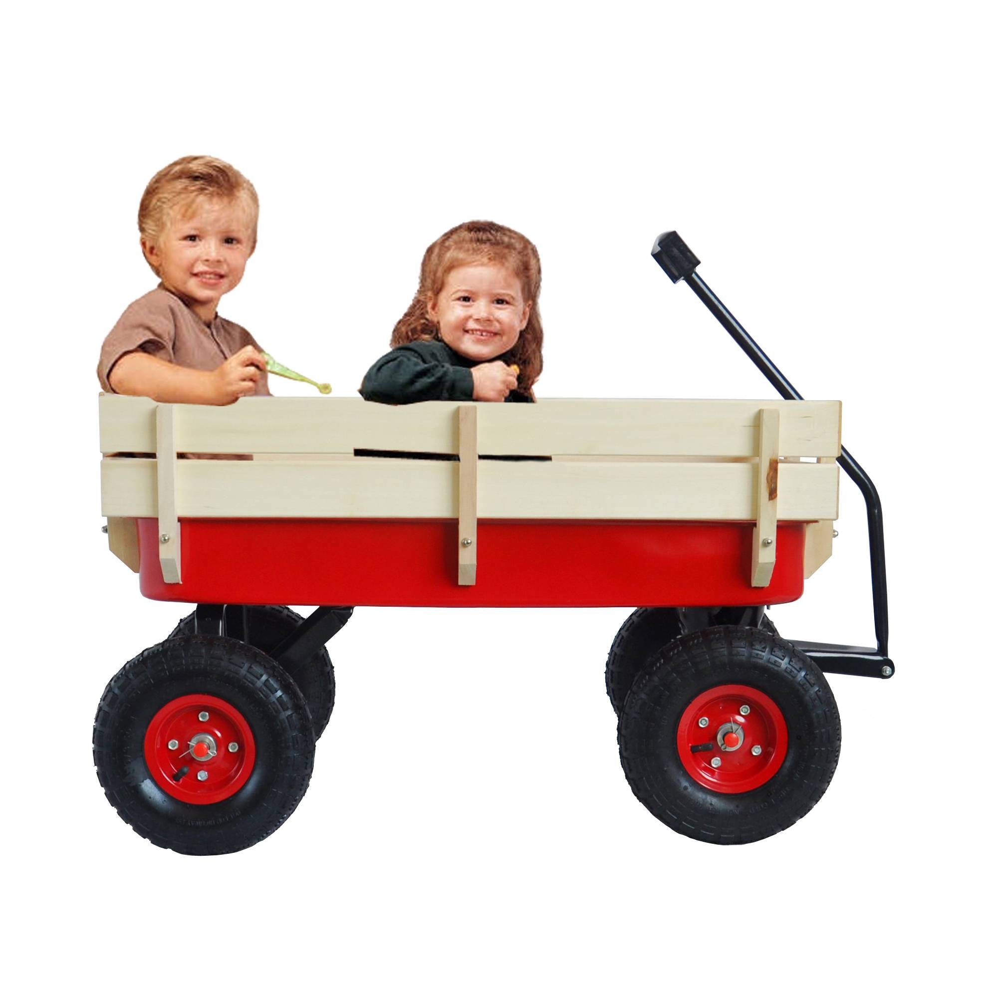Outdoor Wagon All Terrain Pulling W Wood Railing Air Tires Children Kid Garden