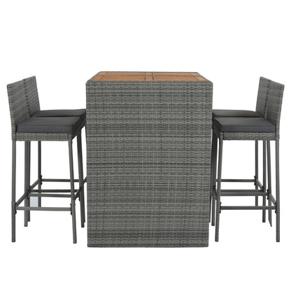 5-Piece Outdoor Patio Wicker Bar Set With Bar Height Chairs & Non-Slip Feet