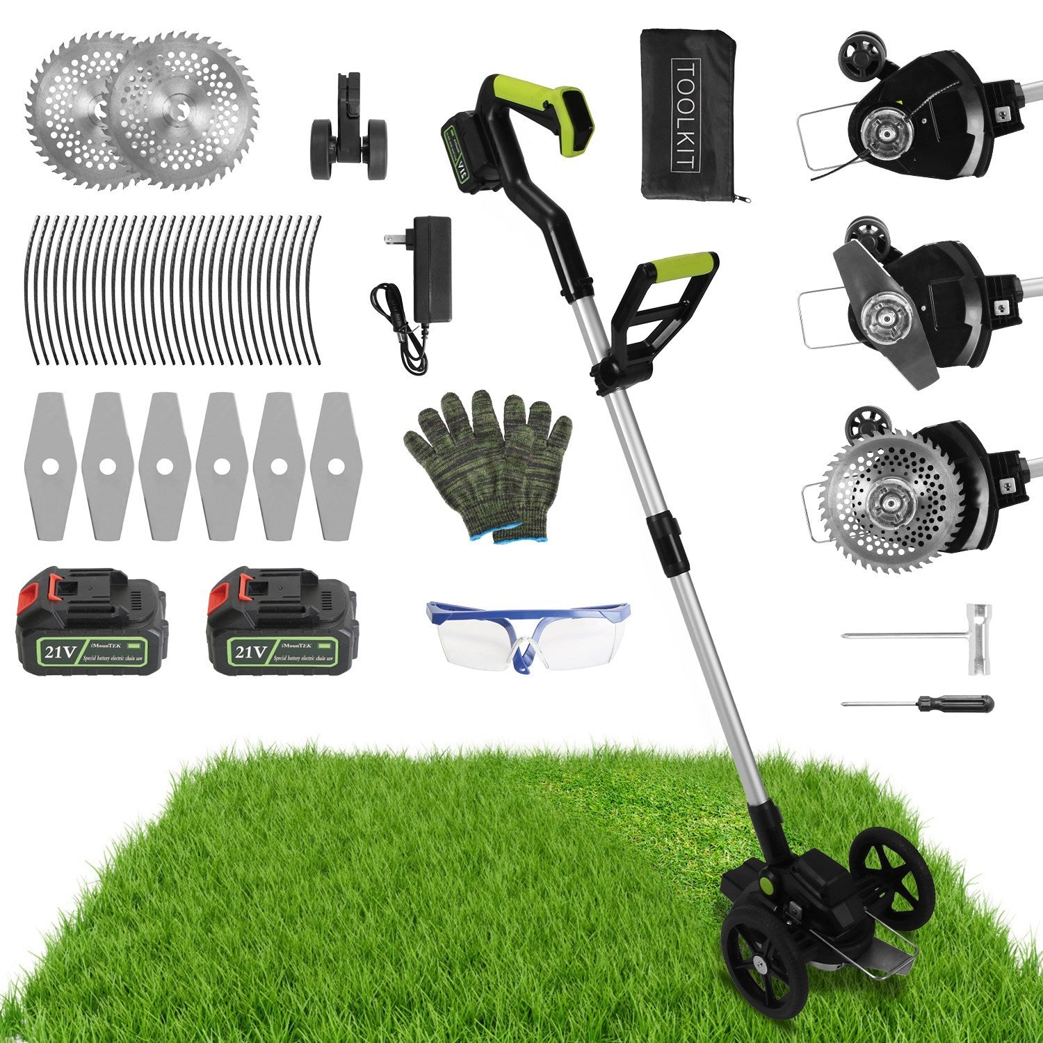 1Set 21V Electric Weed Edger Cordless String Trimmer With 2Pcs3000mAh Batteries 3.6-4.6FT Length 90 Degree Rotatable Angle Saw Blades Steel Blades String Blades Fedex Shipping - Outdoor Chilling