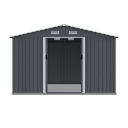 Outdoor Storage Shed 8 X 10 FT Large Metal Tool Sheds Heavy Duty Storage House With Sliding Doors With Air Vent For Patio Lawn To Store Bikes Tools, Lawnmowers Grey