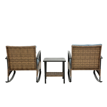 3pcs Rattan Rocking Chair Set Outdoor Leisure Grey