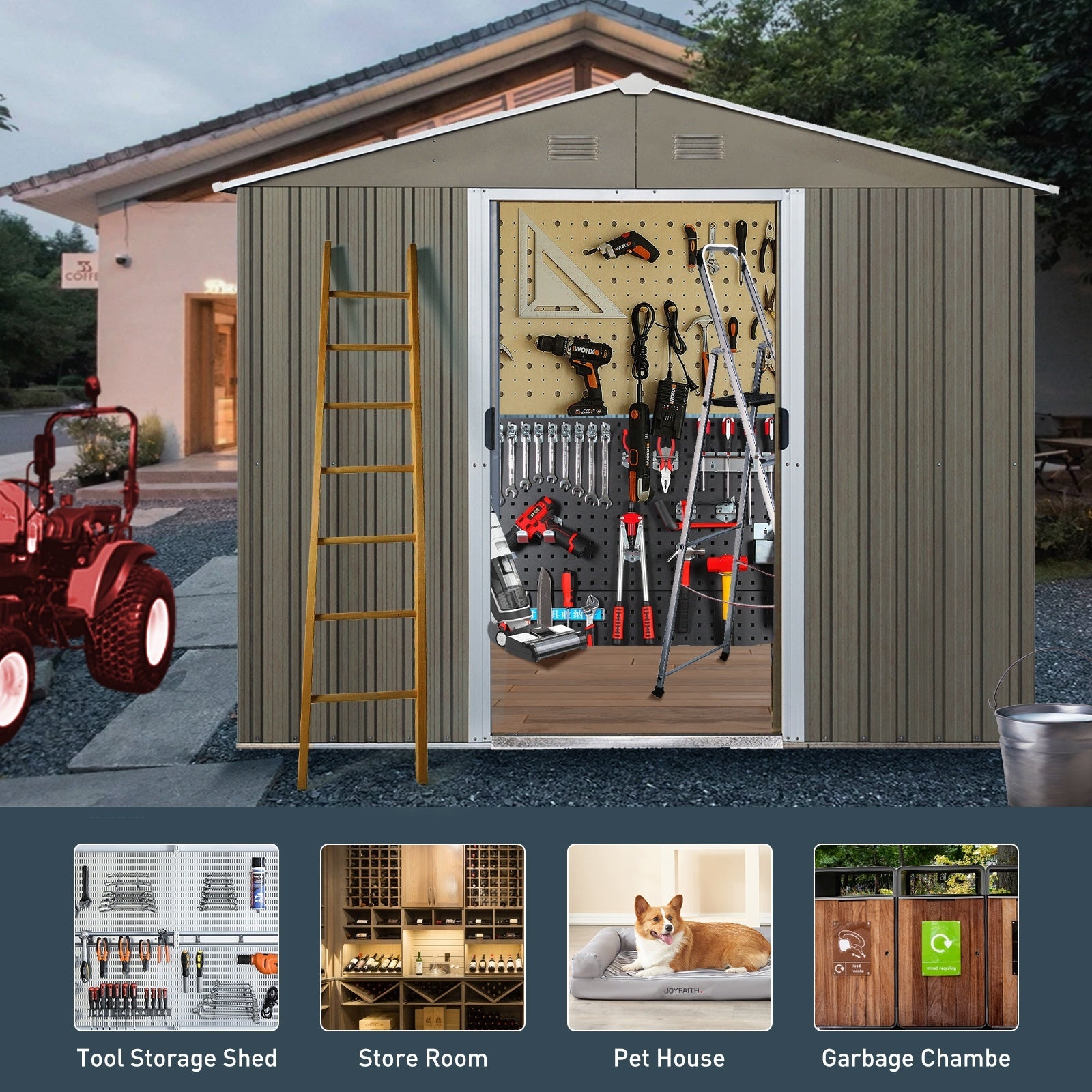 6ft X 8ft Outdoor Metal Storage Shed With Window Grey