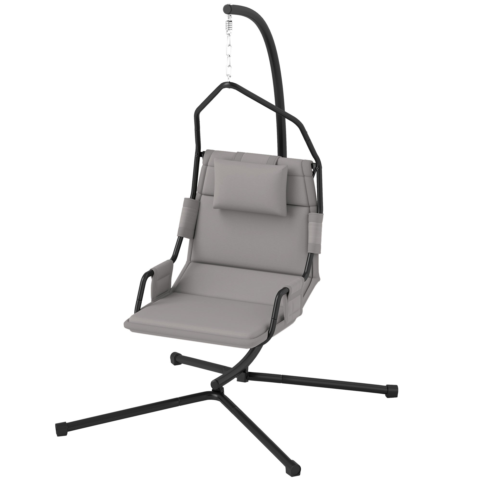 Hammock Chair With Stand And PA Coating Cushion, Hanging Swing Chair With Steel Frame For Indoor And Outdoor, Gray