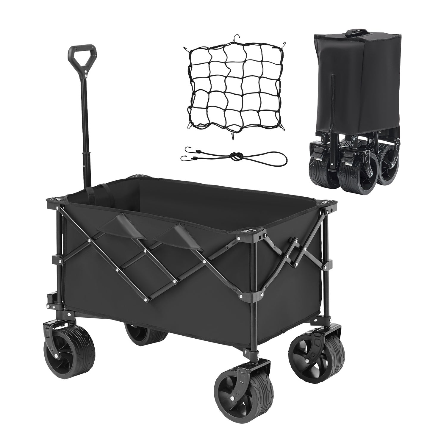 VEVOR Collapsible Folding Wagon, 220 L Beach Wagon Cart With All-Terrain Wheels, Heavy Duty Folding Wagon Cart Max 330 Lbs With Drink Holders, Sports Wagon For Camping, Shopping, Garden - Outdoor Chilling