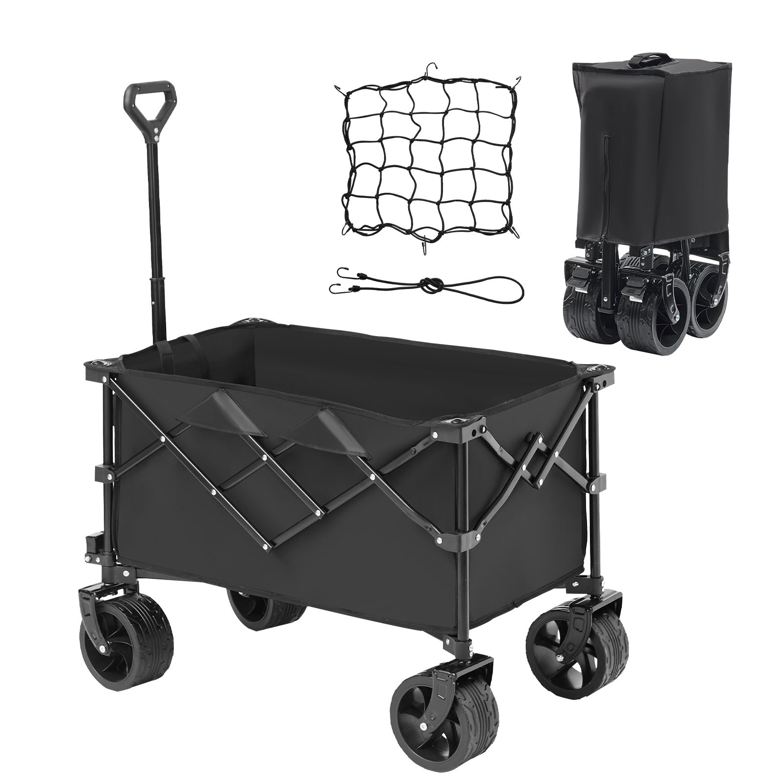 VEVOR Collapsible Folding Wagon, 220 L Beach Wagon Cart With All-Terrain Wheels, Heavy Duty Folding Wagon Cart Max 330 Lbs With Drink Holders, Sports Wagon For Camping, Shopping, Garden - Outdoor Chilling